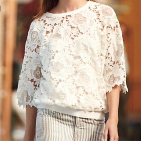 Anthropologie Tops - Anthropologie | Dolan lace sheer pullover blouse